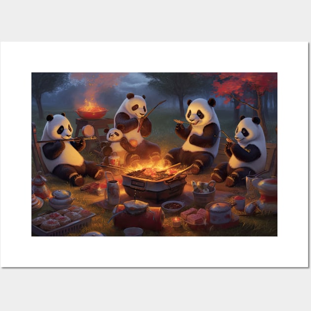 Panda Family Camping Wall Art by MerlinArt